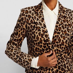 FRAME Classic Tan Black Cheetah Print Single Breasted Blazer 14 Cotton Jacket
